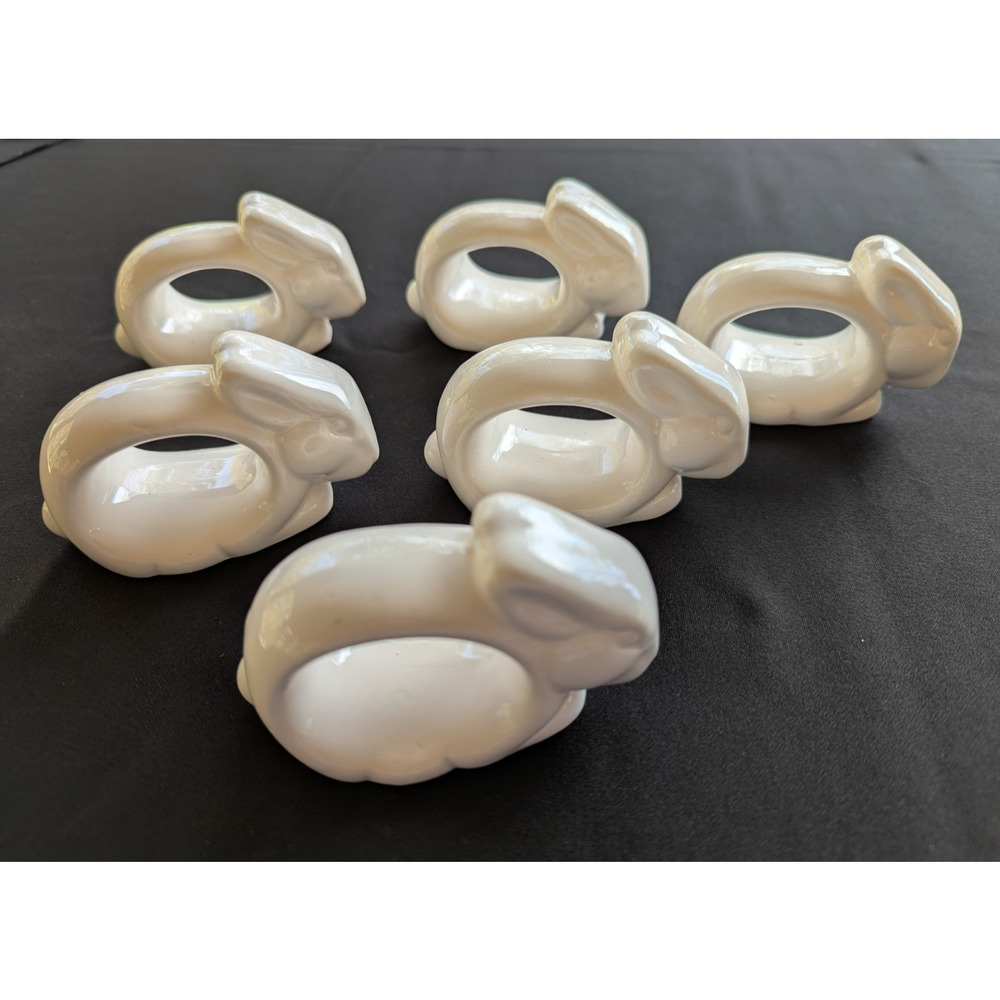 Bunny Rabbit White Napkin Rings set of 6 Spring Easter Country kitchen Party